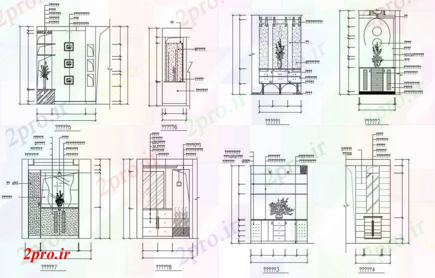 دانلود نقشه بلوک مبلمان کابینت چوبی ورودی تمام  نما طرفه طراحی جزئیات  (کد100932)