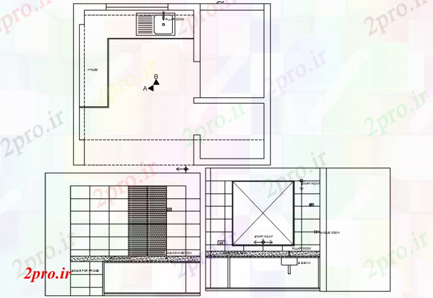 دانلود نقشه آشپزخانه آشپزخانه بلوک  جزئیات و نما (کد100938)