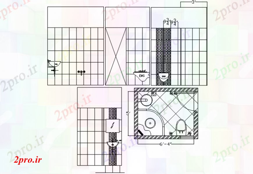 دانلود نقشه حمام مستر حمام طراحی داخلی نما و (کد100939)
