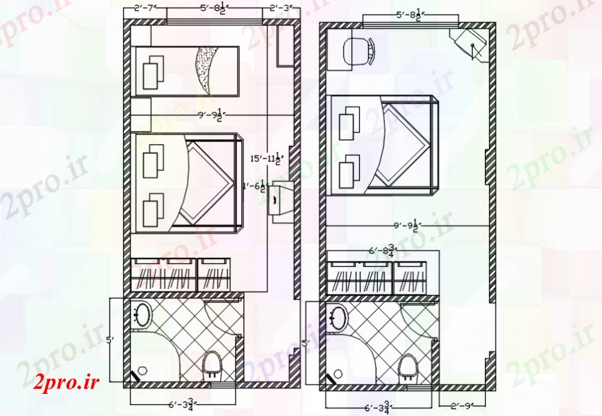 دانلود نقشه حمام مستر اتاق خواب طراحی داخلی  دو بعدی  (کد100941)