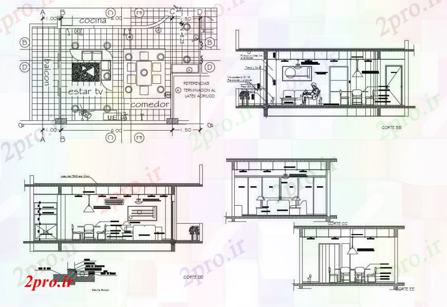 دانلود نقشه اتاق نشیمن  ، حال ، پذیرایی اتاق نشیمن همه بخش طرفه، طراحی و مبلمان طراحی جزئیات  (کد100946)