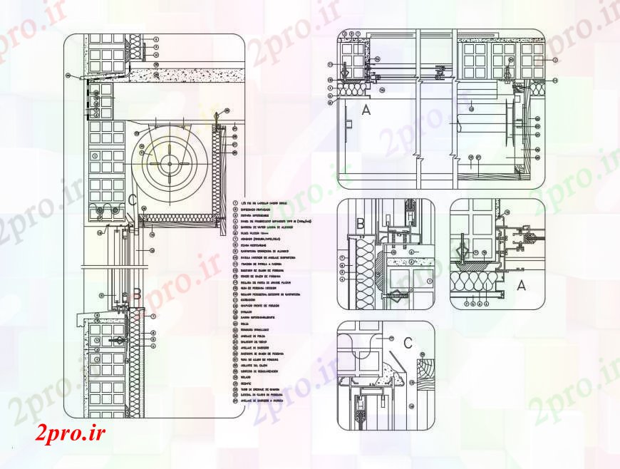 دانلود نقشه جزئیات طراحی در و پنجره  خانه پنجره اسکرول نصب و راه اندازی کور جزئیات (کد100947)