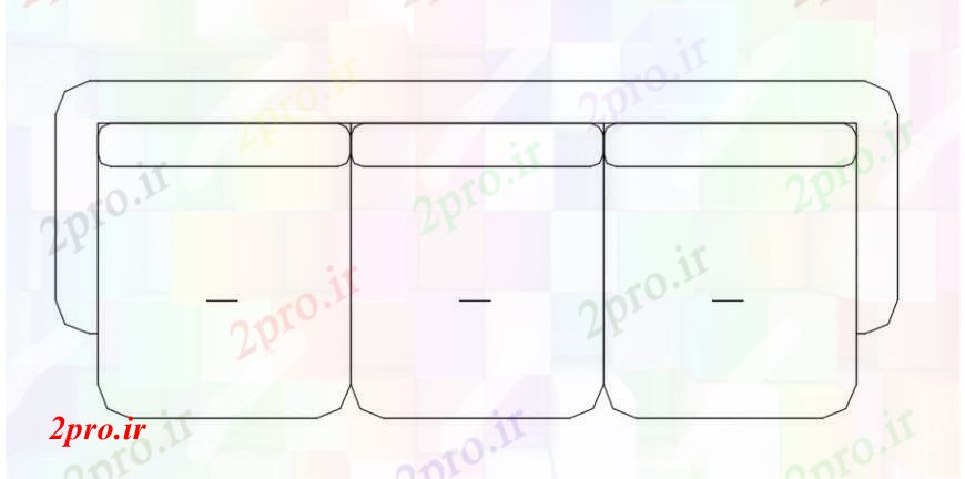 دانلود نقشه بلوک مبلمان  طراحی جزئیات بالای صفحه  از مقابل سه مبل نفره با بقیه دست مربع (کد100985)