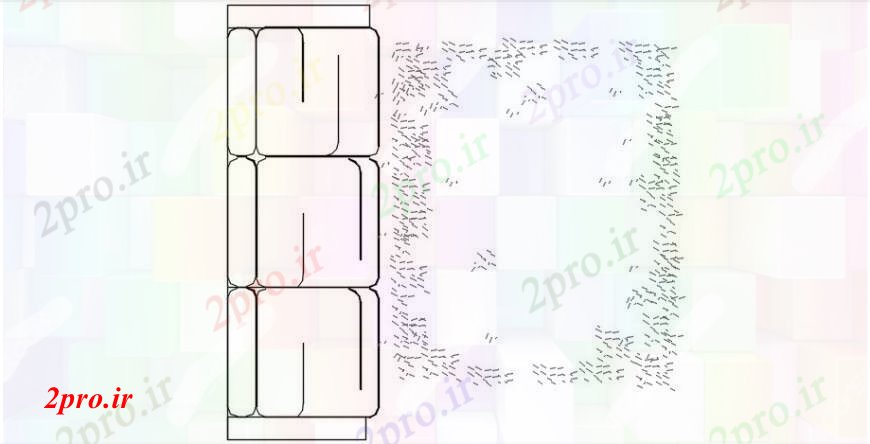 دانلود نقشه بلوک مبلمان  طراحی جزئیات بالای صفحه  از جلو مبل سه نفره با موکت (کد100986)