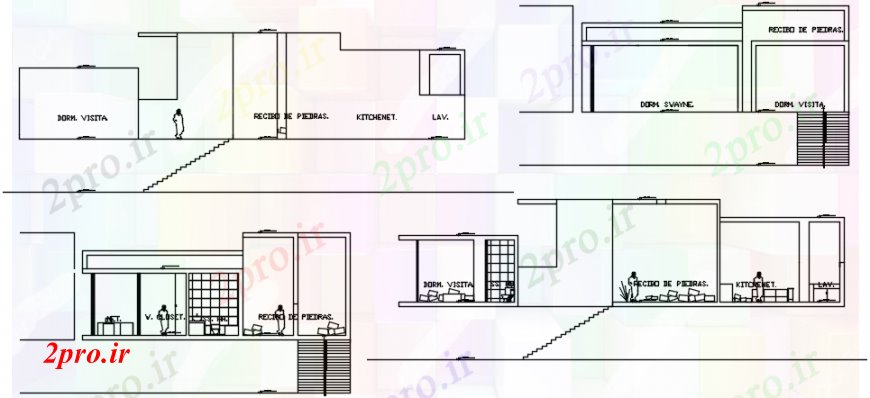 دانلود نقشه مسکونی ، ویلایی ، آپارتمان خانه ساحل چهار بخش طرفه 14 در 24 متر (کد101014)