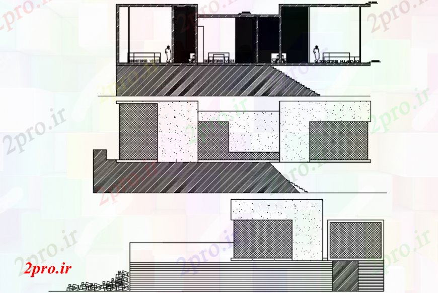 دانلود نقشه مسکونی ، ویلایی ، آپارتمان ساحل جلو خانه و نما عقب و بخش اصلی طراحی جزئیات 14 در 24 متر (کد101018)