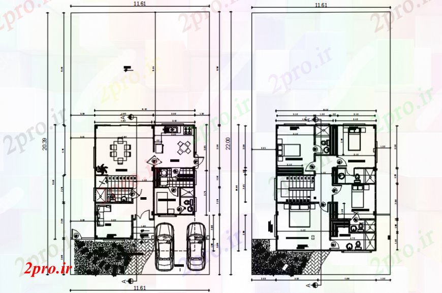 دانلود نقشه مسکونی  ، ویلایی ، آپارتمان  ویلای مسکونی دو طبقه طبقه توزیع طراحی جزئیات (کد101052)