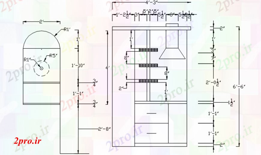 دانلود نقشه آشپزخانه آشپزخانه مبلمان  جزئیات مقطعی (کد101077)