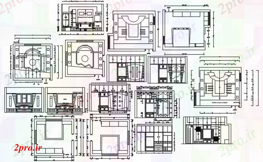 دانلود نقشه حمام مستر فضای داخلی اتاق خواب مبلمان جزئیات با نمای سقف مدل بالا  طرح (کد101094)