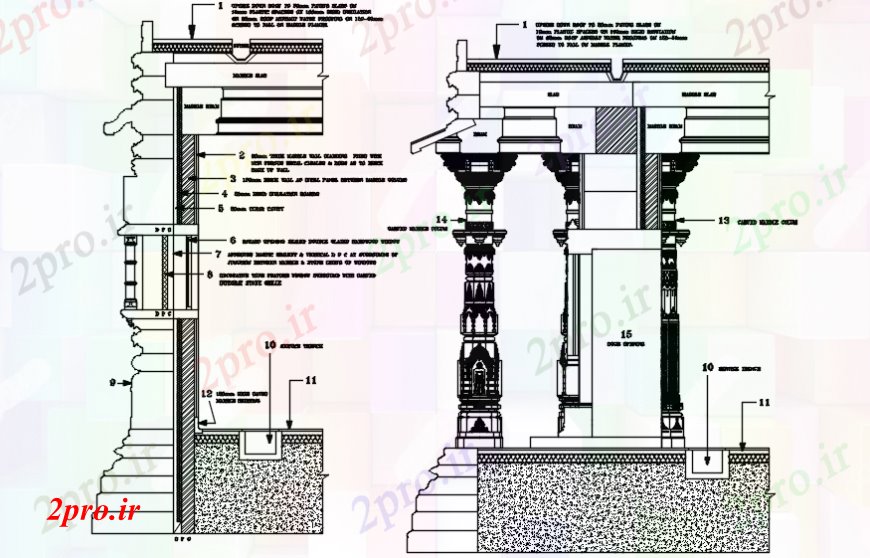 دانلود نقشه کلیسا - معبد - مکان مذهبی معبد کنده کاری مدل جزئیات مقطعی (کد101105)