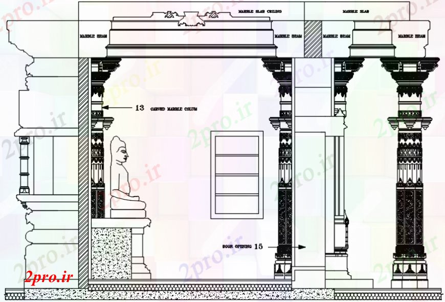 دانلود نقشه کلیسا - معبد - مکان مذهبی معبد کنده کاری  های مدل جزئیات مقطعی (کد101112)