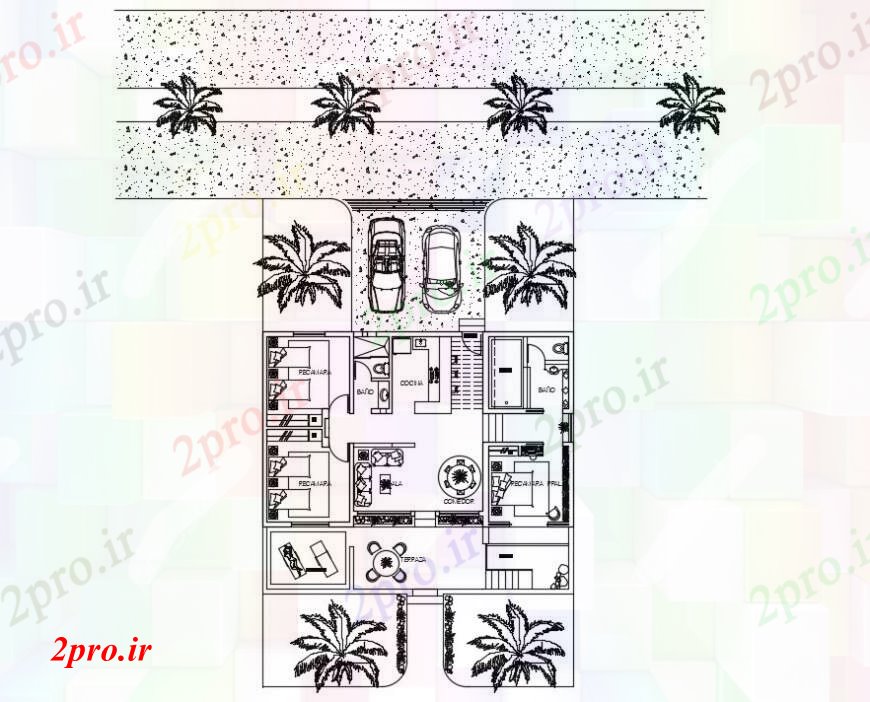 دانلود نقشه مسکونی ، ویلایی ، آپارتمان جزئیات برنامه ریزی کف از خانه دو بعدی نقشه های 11 در 22 متر (کد101118)