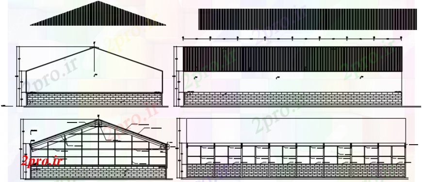 دانلود نقشه مسکونی  ، ویلایی ، آپارتمان  همه طرفه بخش و نما سازنده جزئیات برای انبار (کد101174)