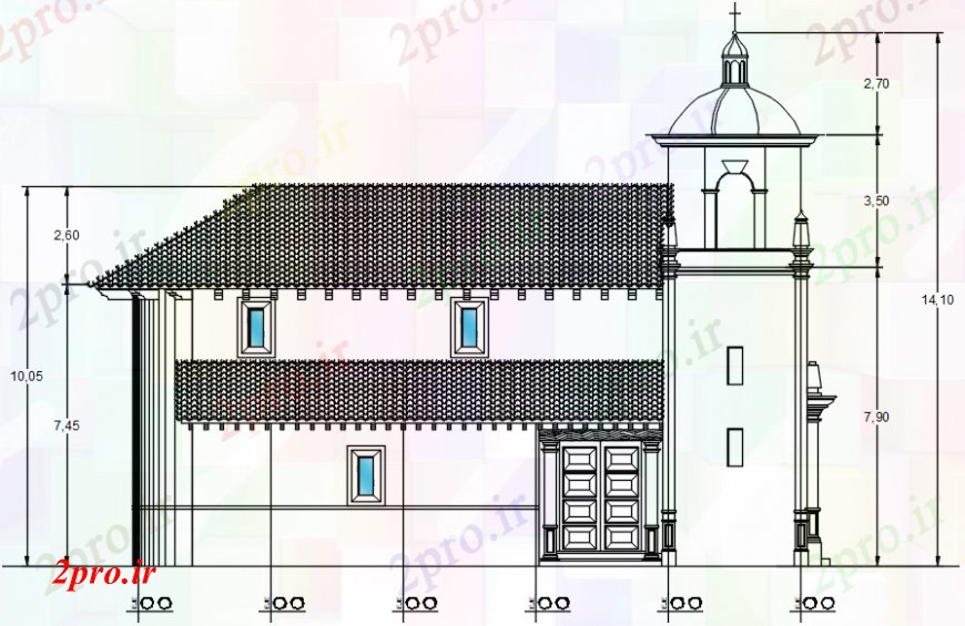 دانلود نقشه کلیسا - معبد - مکان مذهبی اصلی سمت چپ به طرف طراحی جزئیات از کلیسا (کد101193)