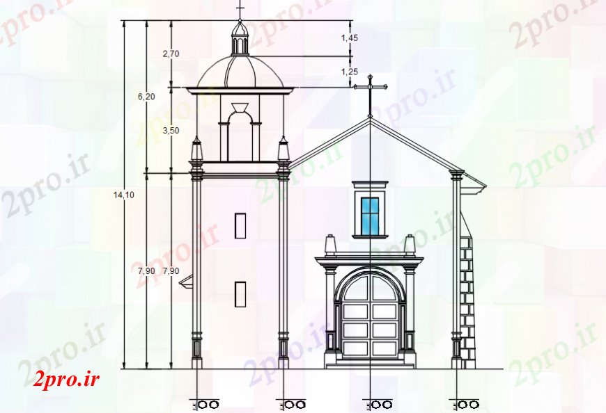 دانلود نقشه کلیسا - معبد - مکان مذهبی مذهبی  کلیسا مقابل نما طراحی جزئیات (کد101194)