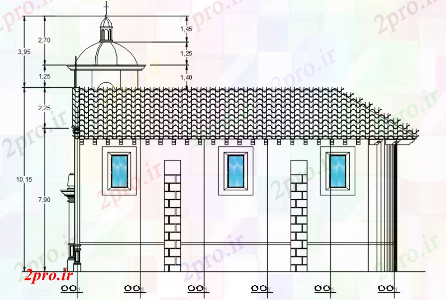 دانلود نقشه کلیسا - معبد - مکان مذهبی نما سمت ر طراحی جزئیات از کلیسا مذهبی  (کد101195)