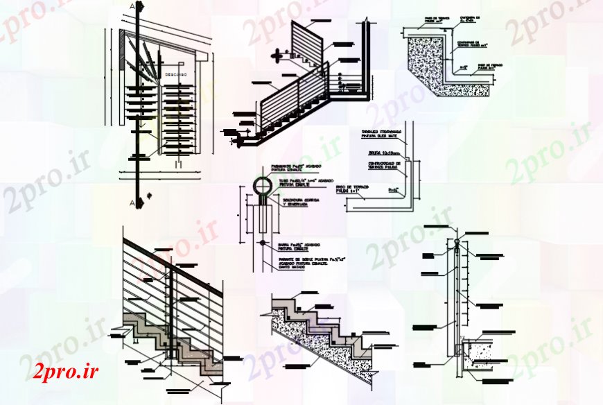 دانلود نقشه جزئیات پله و راه پله   راه پله بخش ها و جزئیات ساختار سازنده برای ساخت و ساز آپارتمان   (کد101221)
