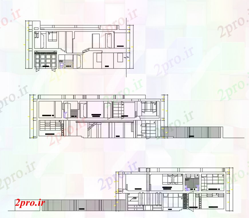 دانلود نقشه مسکونی  ، ویلایی ، آپارتمان  طراحی  دو بعدی  از نما دو طبقه     (کد101253)