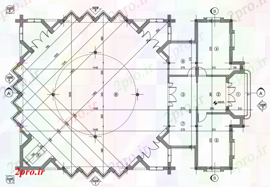 دانلود نقشه معماری معروف د طراحی از طرحی طبقه از مسجد 15 در 22 متر (کد101269)