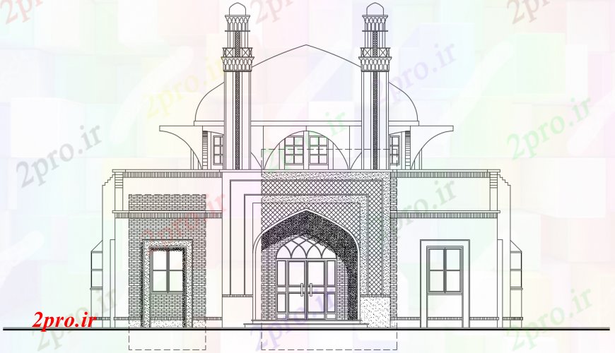 دانلود نقشه معماری معروف د طراحی مسجد نما تماس خودکار 15 در 22 متر (کد101274)