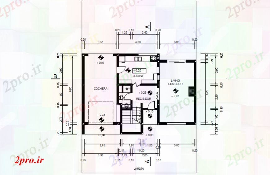 دانلود نقشه مسکونی ، ویلایی ، آپارتمان پروژه مسکن طرحی طبقه همکف 8 در 11 متر (کد101309)