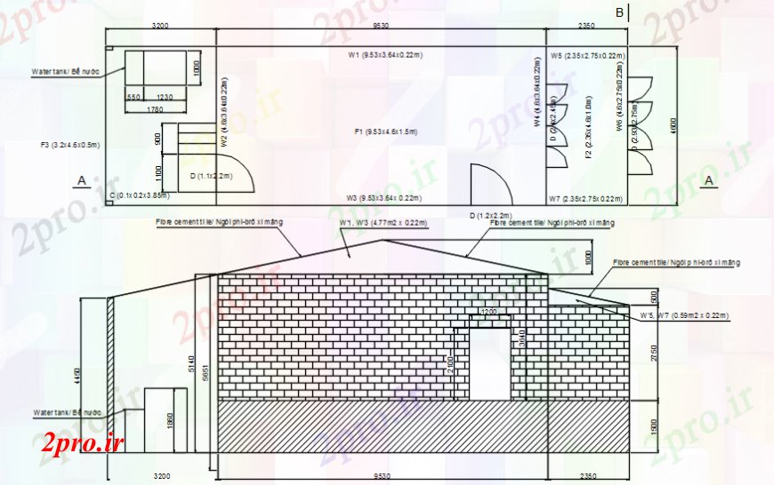 دانلود نقشه مسکونی ، ویلایی ، آپارتمان اتوکد از یک طرحی خانه و نما 9 در 14 متر (کد101332)