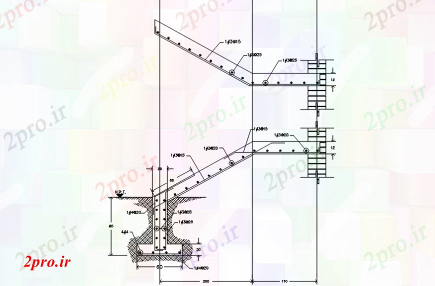 دانلود نقشه جزئیات پله و راه پله   راه پله بخش، پایه و اساس و ساختار جزئیات (کد101352)