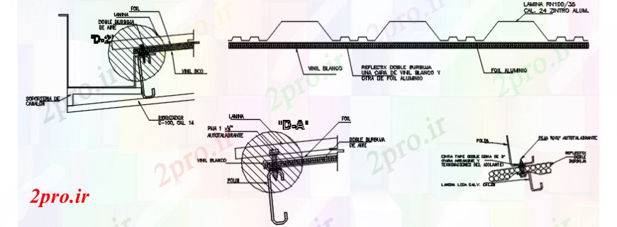 دانلود نقشه طراحی جزئیات ساختار جزئیات عایق در بخش سقف های فلزی و ساختار جزئیات (کد101362)