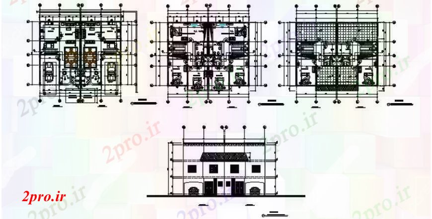 دانلود نقشه مسکونی ، ویلایی ، آپارتمان د رسم نما ویلا 13 در 16 متر (کد101377)