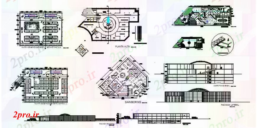 دانلود نقشه هایپر مارکت - مرکز خرید - فروشگاه د طراحی از مرکز 32 در 40 متر (کد101378)