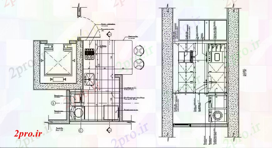 دانلود نقشه آشپزخانه   مدولار آشپزخانه داخلی (کد101390)