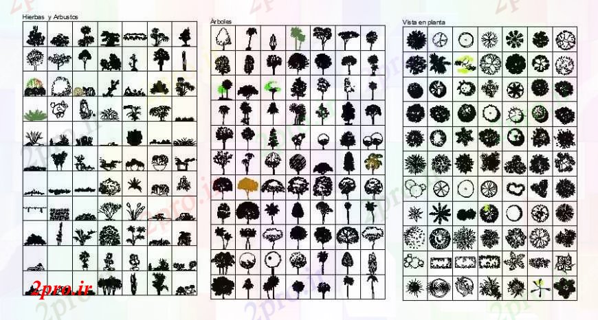 دانلود نقشه درختان و گیاهان بلوک های دو بعدی  از باغ    (کد101425)