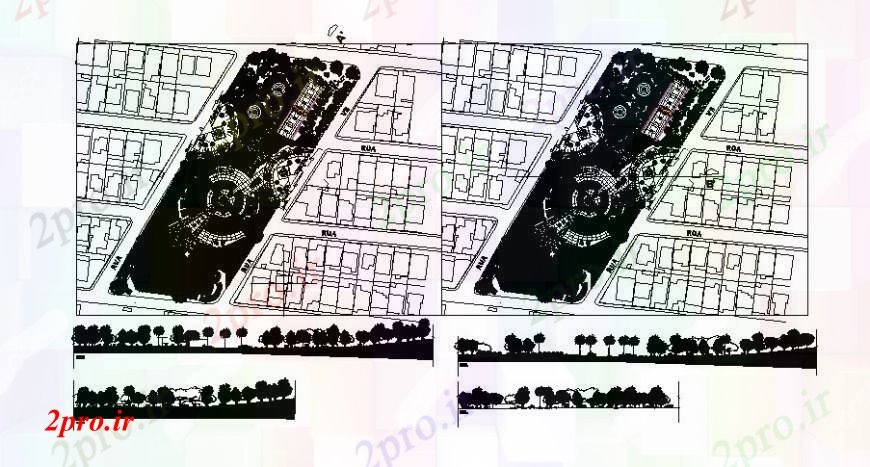 دانلود نقشه اتوماسیون باغ  طراحی پارک شهری با رسم آپارتمان   (کد101437)