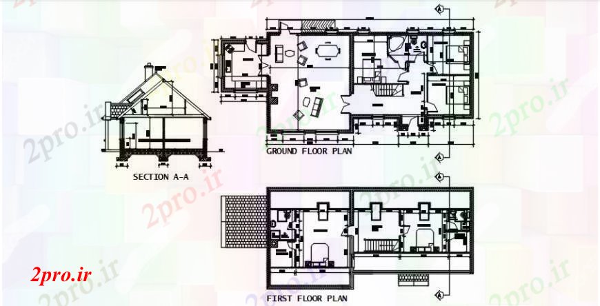 دانلود نقشه مسکونی  ، ویلایی ، آپارتمان  بخش  دو بعدی  و جزئیات طرحی مرکزی خانه  (کد101492)