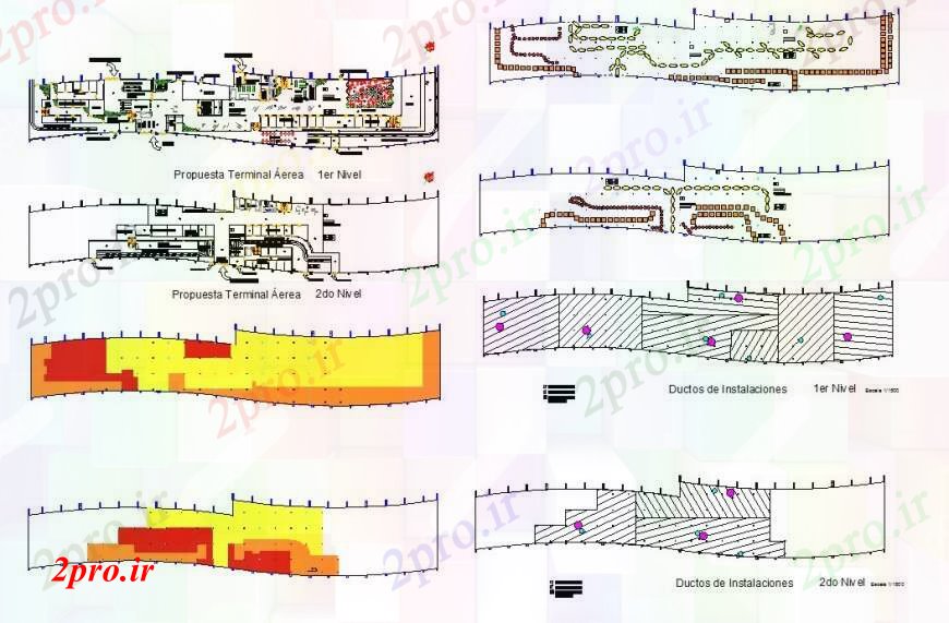 دانلود نقشه فرودگاه فرودگاه بالای صفحه طرحی ساخت و ساز دو بعدی 10 در 63 متر (کد101579)
