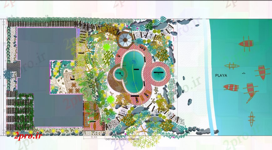 دانلود نقشه اتوماسیون باغ ساحل محوطه سازی 8 در 12 متر (کد101620)