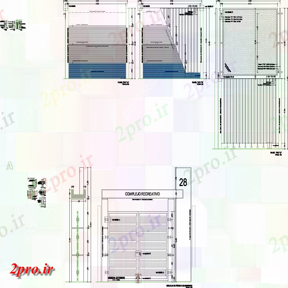 دانلود نقشه جزئیات طراحی در و پنجره    طراحی جزئیات دروازه ورودی و طراحی نرده (کد101633)