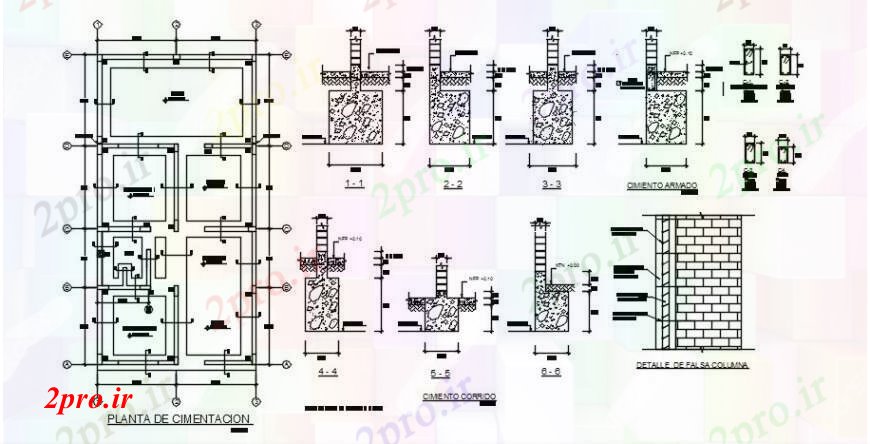 دانلود نقشه طراحی اتوکد پایه جای پای طرحی ساختار و پایه و اساس جزئیات 5 در 11 متر (کد101658)
