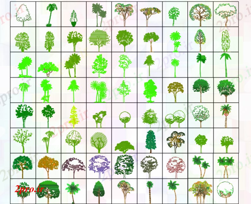 دانلود نقشه درختان و گیاهان  گیاهان و درختچه طراحی  (کد101721)