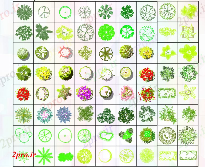 دانلود نقشه درختان و گیاهان درخت دو بعدی  و کارخانه بلوک  (کد101726)