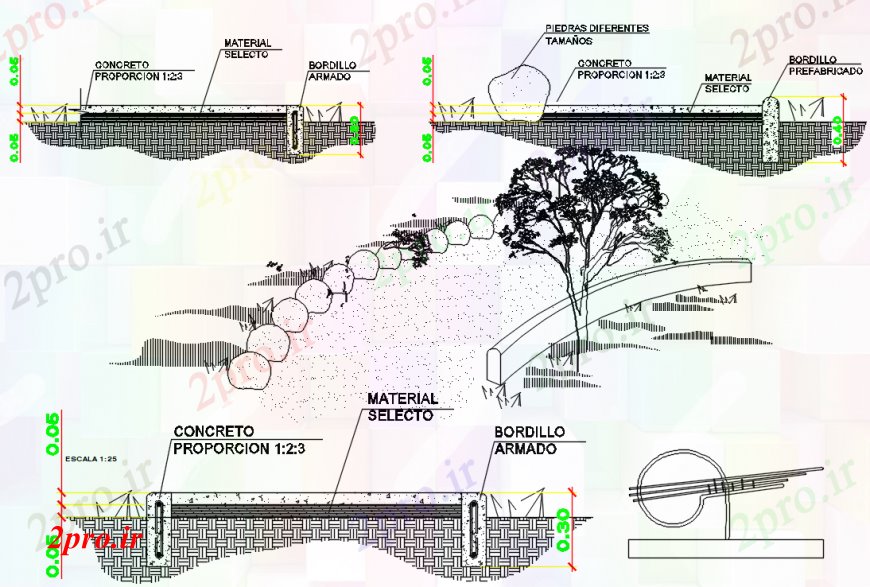 دانلود نقشه جزئیات پله و راه پله  جزئیات ساخت و ساز راه باغ  طراحی (کد101764)