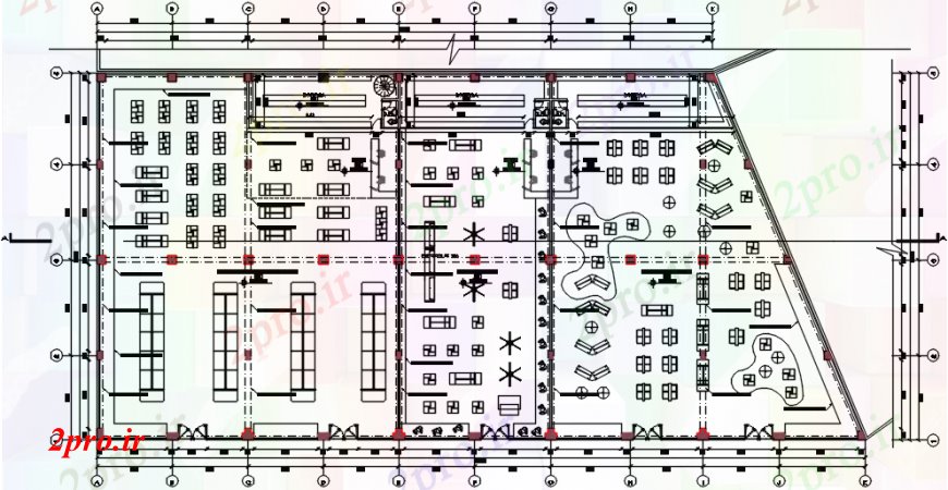 دانلود نقشه هایپر مارکت - مرکز خرید - فروشگاه مرکز خرید کف طرحی معماری طرح 25 در 42 متر (کد101775)