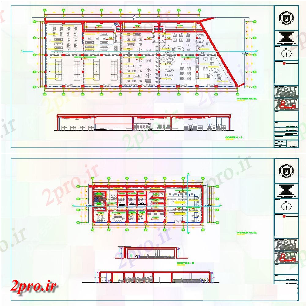 دانلود نقشه هایپر مارکت - مرکز خرید - فروشگاه مرکز خرید طبقه اول طرحی معماری طرح 25 در 42 متر (کد101776)