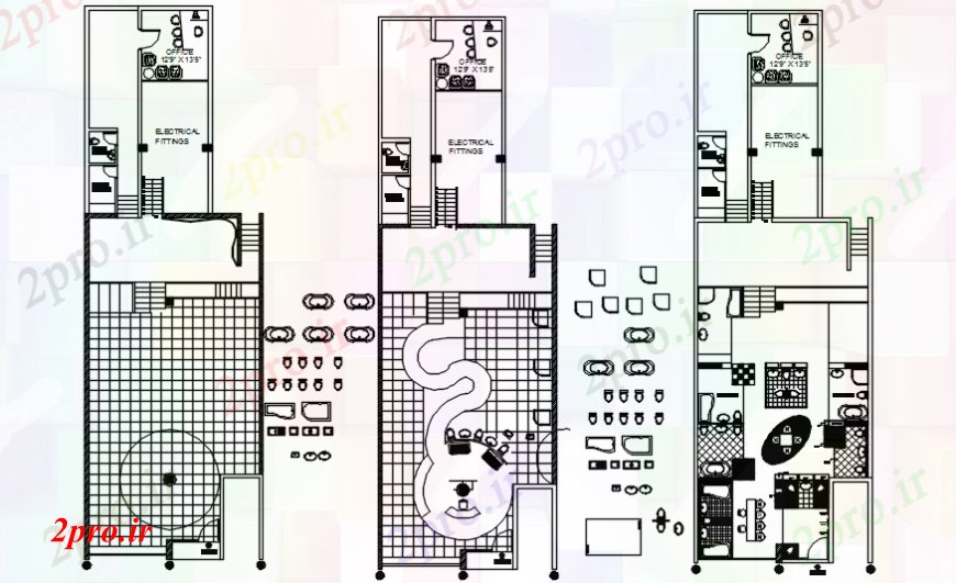 دانلود نقشه جزئیات و طراحی داخلی دفتر د طراحی محصول بهداشتی 10 در 35 متر (کد101800)