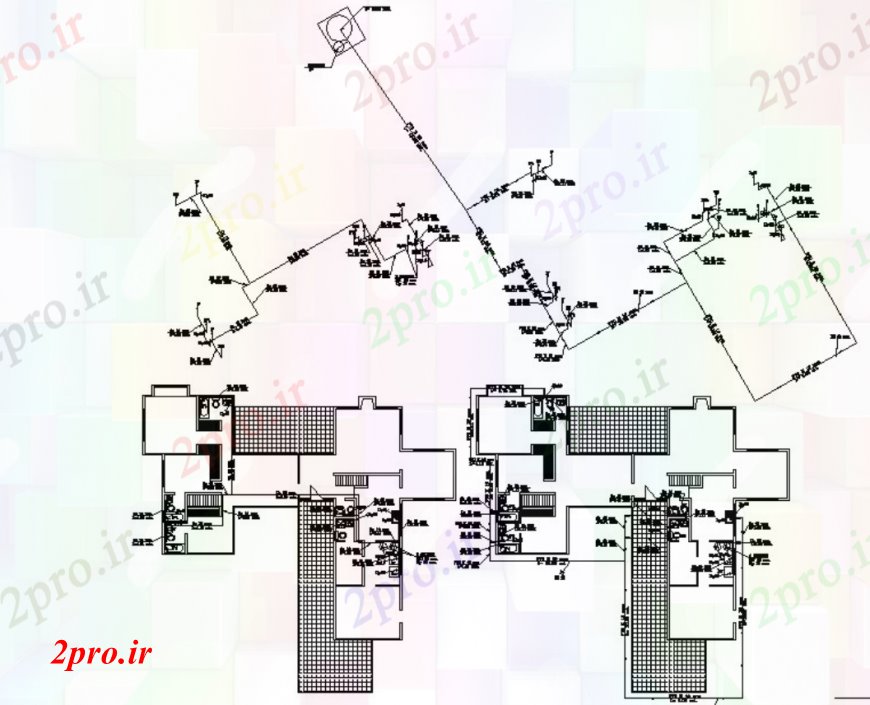 دانلود نقشه جزئیات لوله کشی خانه لوله کشی آب راه طراحی 17 در 24 متر (کد101826)