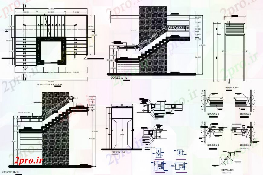 دانلود نقشه جزئیات پله و راه پله   ساخت و ساز پله   جزئیات (کد101859)