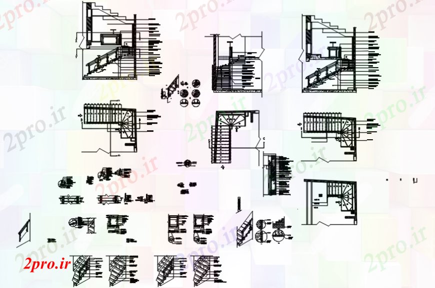 دانلود نقشه جزئیات پله و راه پله   راه پله از تمام طبقات در بخش ساختمان چند سطح و ساخت و ساز جزئیات (کد101868)