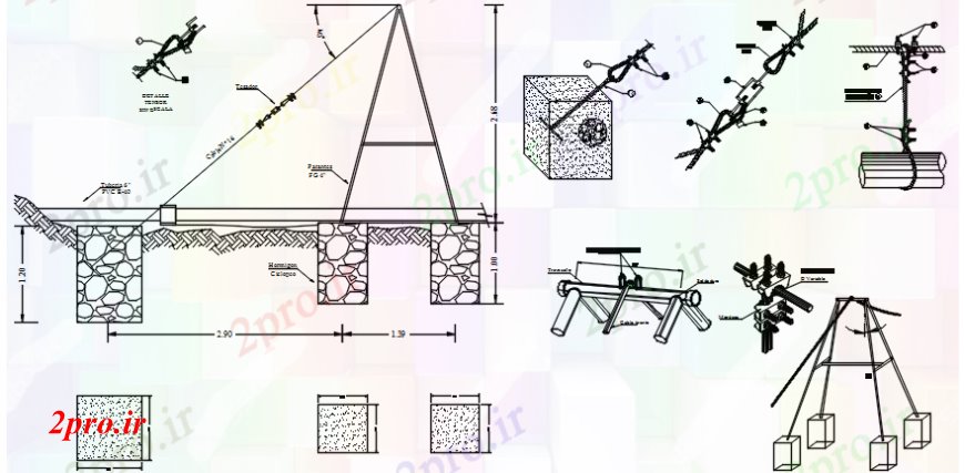دانلود نقشه جزئیات ساخت پل مبنایی برای پل، بخش و ساختار سازنده طراحی جزئیات  (کد101874)