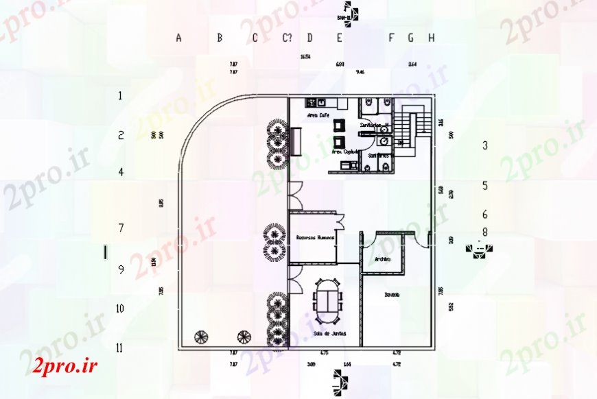 دانلود نقشه ساختمان اداری - تجاری - صنعتی نخست طرحی توزیع طبقه طراحی جزئیات بانک شاخه 9 در 11 متر (کد101937)