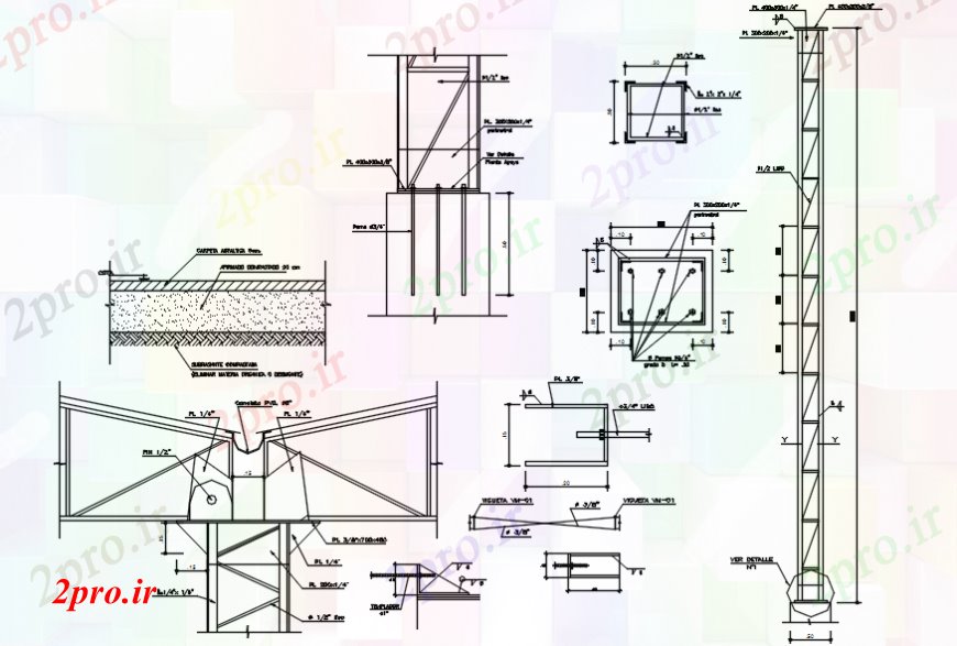 دانلود نقشه جزئیات ستون مبنایی برای ستون، بخش و ساختار سازنده جزئیات (کد101954)
